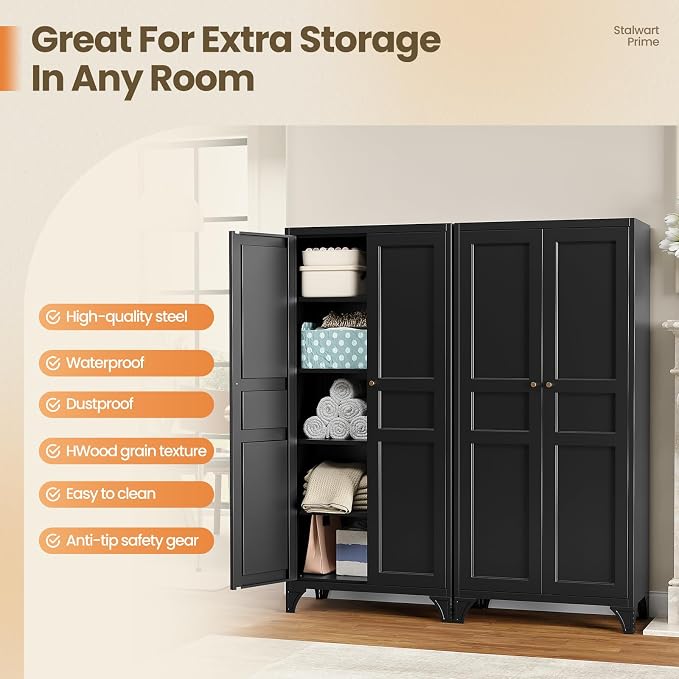 Yizosh Metal Pantry Cabinet,Tall Kitchen Pantry Storage Cabinet with Doors and Adjustable Shelves - 61" Black Cupboard Cabinet for Kitchen, Living Room,Dining Room,Home