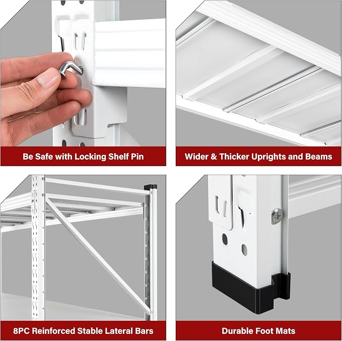 71.3" Wide Heavy Duty Garage Shelving Units,5000LBS Deep Storage Shelves,White Metal Garage Shelves,Steel Shelf,Large Storage Rack,Industrial Shelving for Shop,Warehouse,Basement,71.3"W x 24"D x 70"H