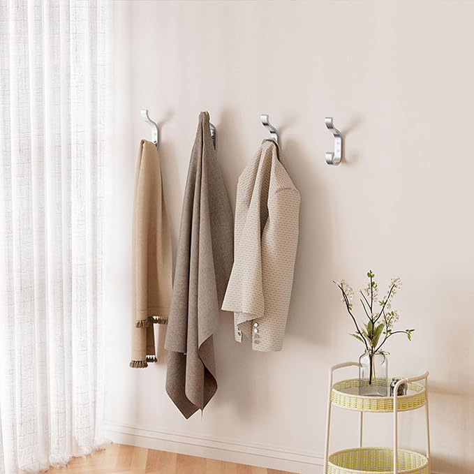 bussdis Coat Hooks Wall Mount for Hanging - Heavy Duty Backpack Hooks for Wall, Hold up to 30 lbs, Large Hanger Hooks for Towels, Purses, Clothes, Mudroom, Bathroom, Door, Silver, 4 Pack