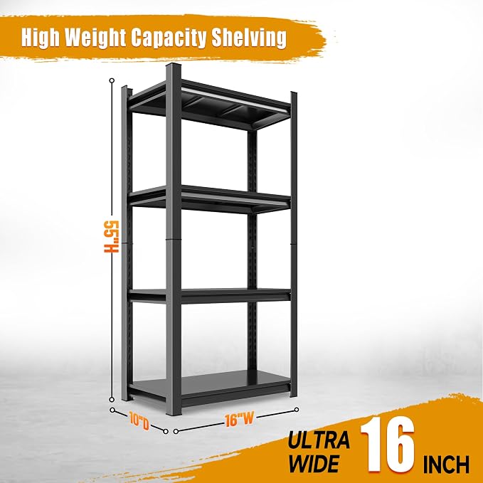 Garage Shelving,2-in-1 Adjustable Storage Shelves with Guard | 3300LBS Capacity Heavy Duty Shelving,Metal Shelf Reinforced Double-Layer Columns for Garage Basement Kitchen Black