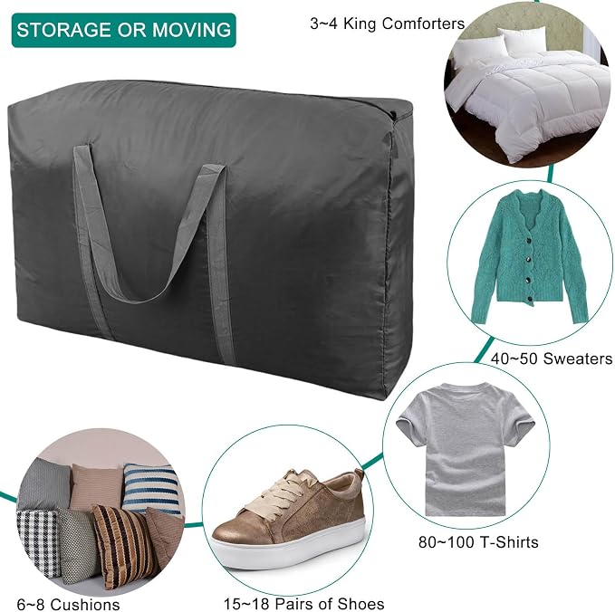 100L Extra Large Storage Bags, Big Moving Bags with Strong Zippers & Carrying Handles, Packing Bags for Moving, Storage, Travel and Camping, Storage Totes For Space Saving (Black, 2 Pack)