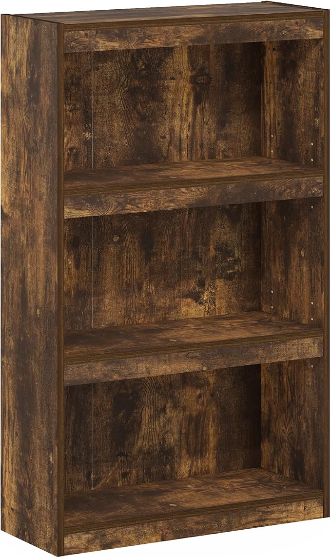 Furinno Jaya Book Shelf, 3-Tier Modern Bookshelf with Adjustable Shelf, Bookcase with Open Shelf, 9.5 x 24.5 x 40.3, for Organization and Storage, for Living Room, Bedroom, Home Office, Amber Oak