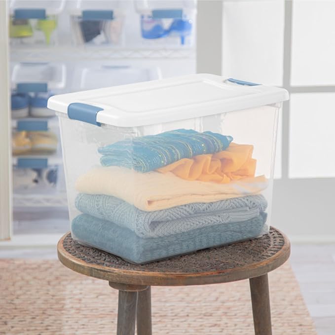 Sterilite 18-Pack Latching Box, Under Bed Storage Bins with Lids, Clear Plastic, 25 Quart - Heavy-Duty Organizing Containers for Closet, Bathroom, and Office | Heavy-Duty and Stackable Plastic Containers with Latches for Closet, Cabinet, Bedroom, Bathr...
