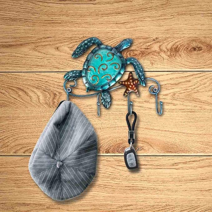 Tooarts Wall Mounted Key Holder Turtle Wall Hooks Iron Key Hook Rustic Wall Decorative Hook Living Room Bathroom Ornament
