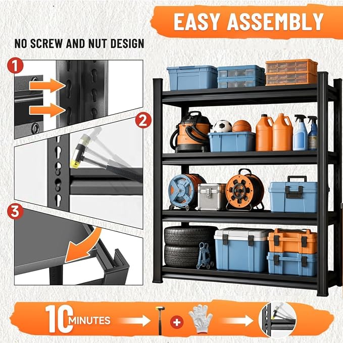 Garage Shelving, Heavy Duty Storage Shelves, Adjustable Boltless Units | Metal Shelving with Double Layer Posts, Industrial Steel Shelving for Garage Basement Warehouse Kitchen, Black, 54H*16W*12D