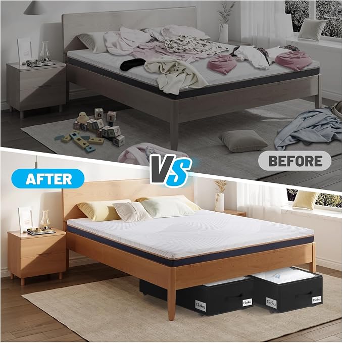 Under Bed Storage with Wheels, 2-Pack 10" Height XXL 75L Rolling Storage Bins, Quick Assembly Underbed Shoe Storage Containers with Clear Lid & Label, Dorm Under Bed Drawers for Clothes, Shoes, Grey