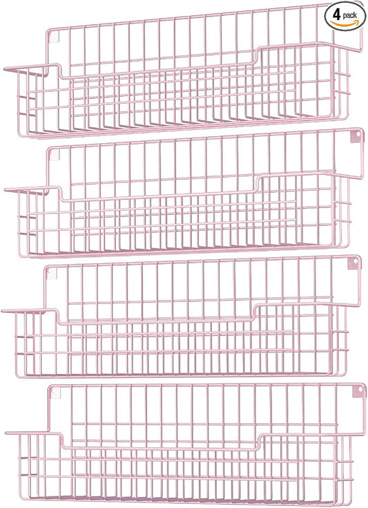 Spice Rack, 4-Pack Seasoning Organizer Wall Mounted for Kitchen Storage Organization, Metal Spice Holder Shelf for Cabinet, Pantry, Pink