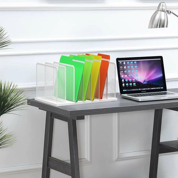 Kuntine.B 7-Section Upright Desk File Organizer White 1 Pack | Vertical, Mesh, Metal, Assembly, Stability, Sturdiness, Organization, Standing