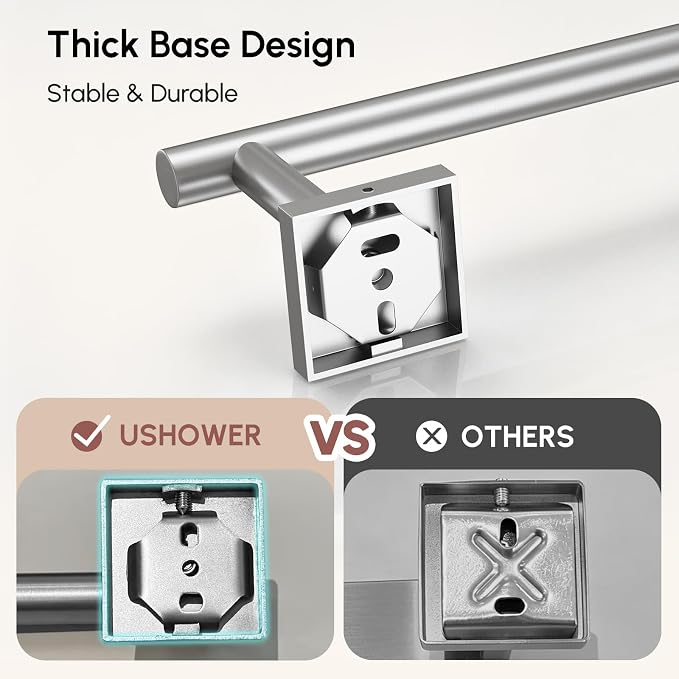 Brushed Nickel Hand Towel Bar, 9 Inch Towel Racks for Bathroom | Thicken 304 Stainless Steel Towel Holder with Square Base, Towel Rod Wall Mounted, Modern Home Decor (Total Length 11 Inch)