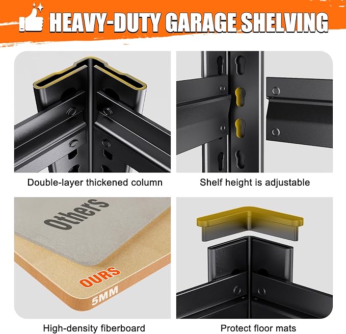 8-Pack Heavy Duty Metal Shelving Units, 71" H x 28" W x 12" D, 5-Tier Adjustable Steel Storage Racks for Garage, Warehouse, Industrial, and Home Organization, 1900 lbs Capacity