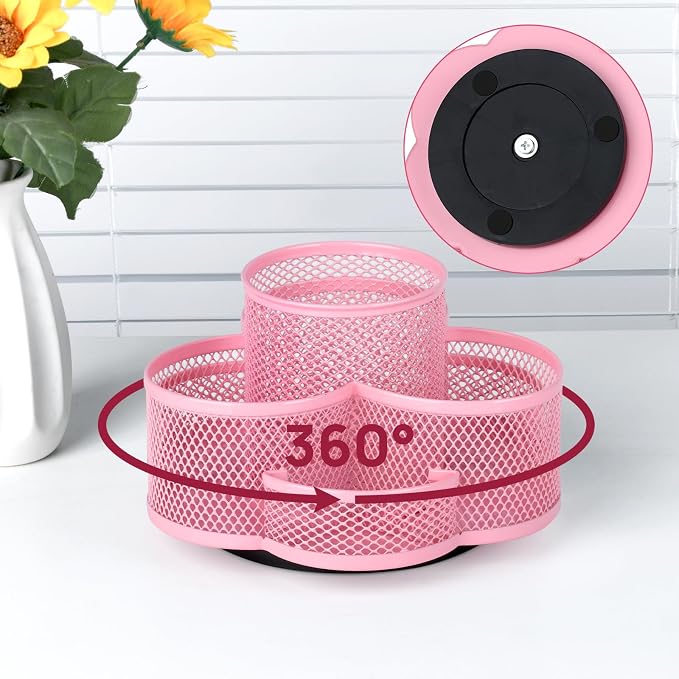 Topwey Pink Pen Holder for Desk, Rotating Pencil Holder, Cup Holder for Desk Office, Pen Organizer