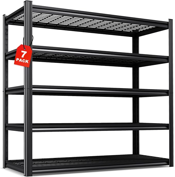Set of 7 Garage Shelving-3500 lbs 5 Tier Storage Shelves,Adjustable Heavy Duty Metal Shelving Unit and Storage Large Wire Rack,Utility Steel Shelf for Warehouse Industrial Pantry Basement -72"x59"x20"