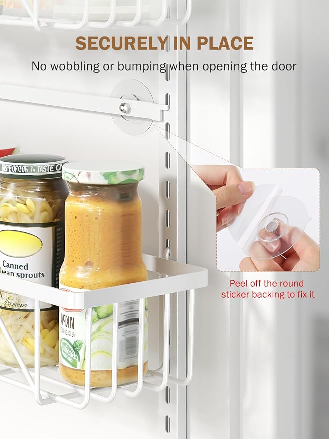 Delamu Narrow 9-Tier Over the Door Pantry Organizer, Adjustable Pantry Storage, Metal Hanging Spice Rack, Cabinet Door Organizer for Kitchen, Bathroom, Laundry Room, 12.5" White