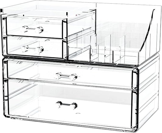 Small Make up Organizers and Storage with 4 Drawers,Clear Skincare Organizers,Cosmetic Storage for Dresser Top Organizer,Bathroom,Vanity,Countertop Makeup Organizers for Skin Care and Beauty Organizer