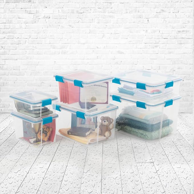 Sterilite 24-Pack Gasket Box, Weather-Resistant Storage Bins with Latching Lids, 7.5 Quart - Heavy-Duty Organizing Containers for Closet, Bathroom, and Office