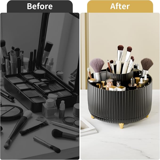 fanado 360° Rotate Makeup Brush Holder Organizer, Makeup Organizers Countertop, Makeup organization and Skincare Storage with Gift Box Packing for Vanity, Desktop, Bathroom (Black)