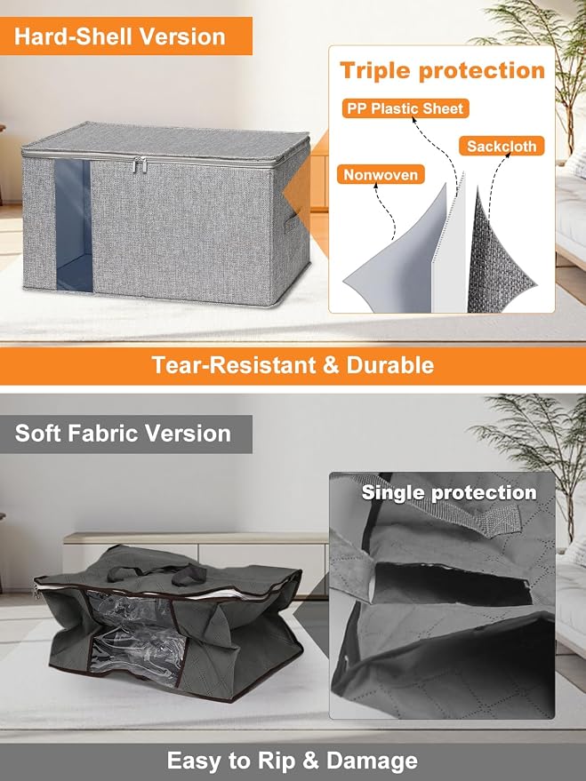 punemi 60L Sturdy Comforter Storage Bag, 2 Pack, Grey | Sturdy Sides & Bottom, Zipper & 2 Handles, for King/Queen Comforters, Quilts, Duvets, Pillows, Bedding & Clothes