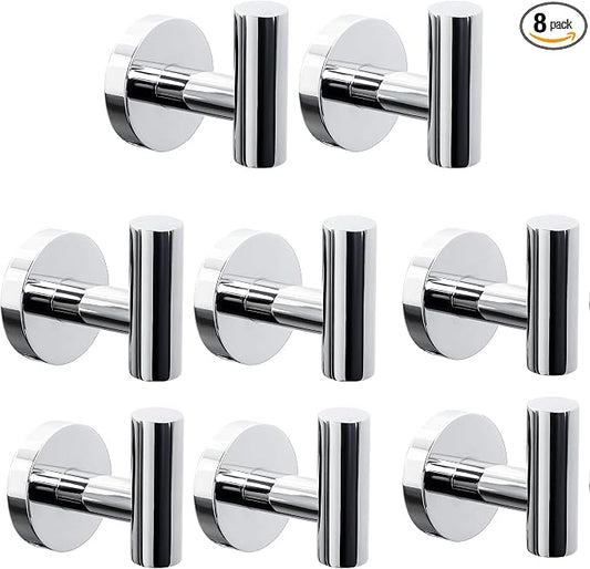 8 Pack Bath Towel Hooks, Wall Mount Towel Holder Chrome Finish Towel Rack, Heavy Duty Robe Coat Loofah Hooks for Shower, Kitchen,Hotel, Pool Tile, Brick Modern Style Decor Wall Hooks