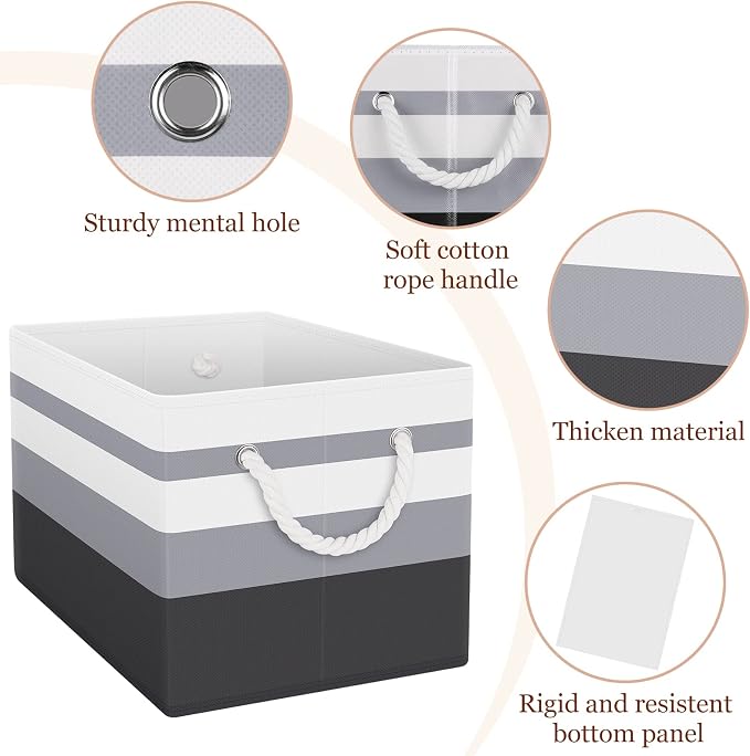 StorageTastic Storage Bin,Collapsible Storage Basket | For Organizing,Large Storage Boxes With Rope Handles,Storage Containers,Gradient Grey,2 Pack