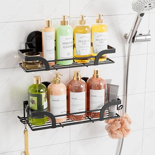 TAILI Shower Caddy Suction Cup 2 Pack, Heavy Duty Bathroom Basket, Bath Shelves for Inside, Stainless Steel Shower Holder for Bathroom Storage & Home Decor,Black