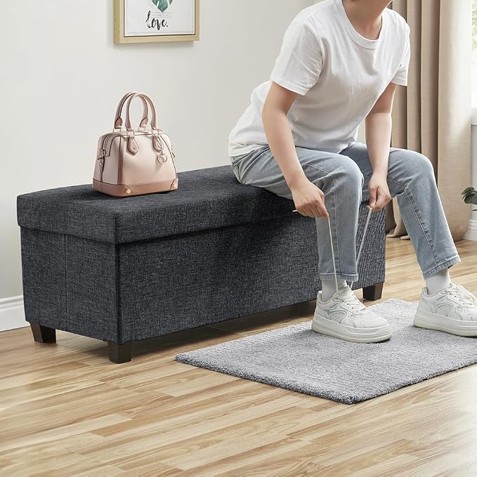 Ornavo Home 43" Large Storage Ottoman Bench with Legs, Black | Foot Rest Stool; Ottoman with Hidden Storage; Ideal for Bedroom, Living Room, Entryway or Home Office