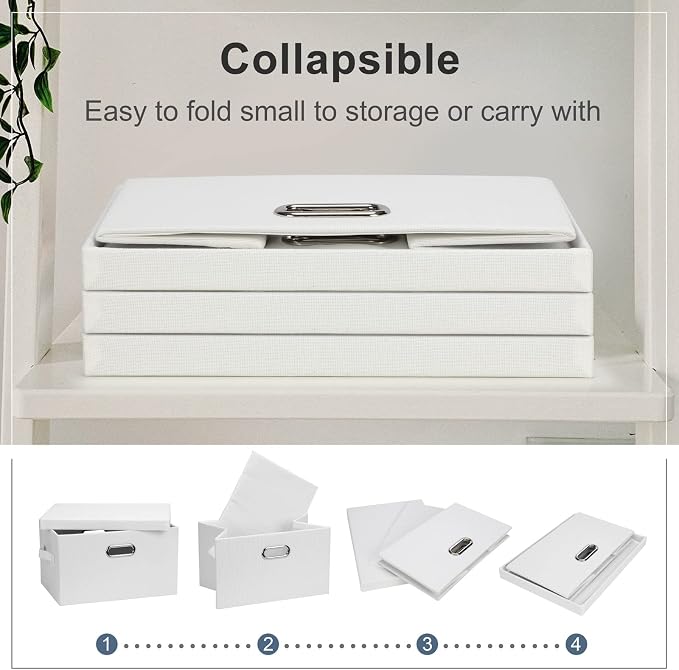 Graciadeco Medium 15" 21 Quart Collapsible Stackable Storage Bins with Lids, 1 Pack White Foldable Fabric Closet Storage Boxes with Lids, 4 Handles Heavy-duty Linen Cube Baskets for Bedroom | 21 Quart 1 Pack White Collapsible Stackable Linen Fabric 4 H...