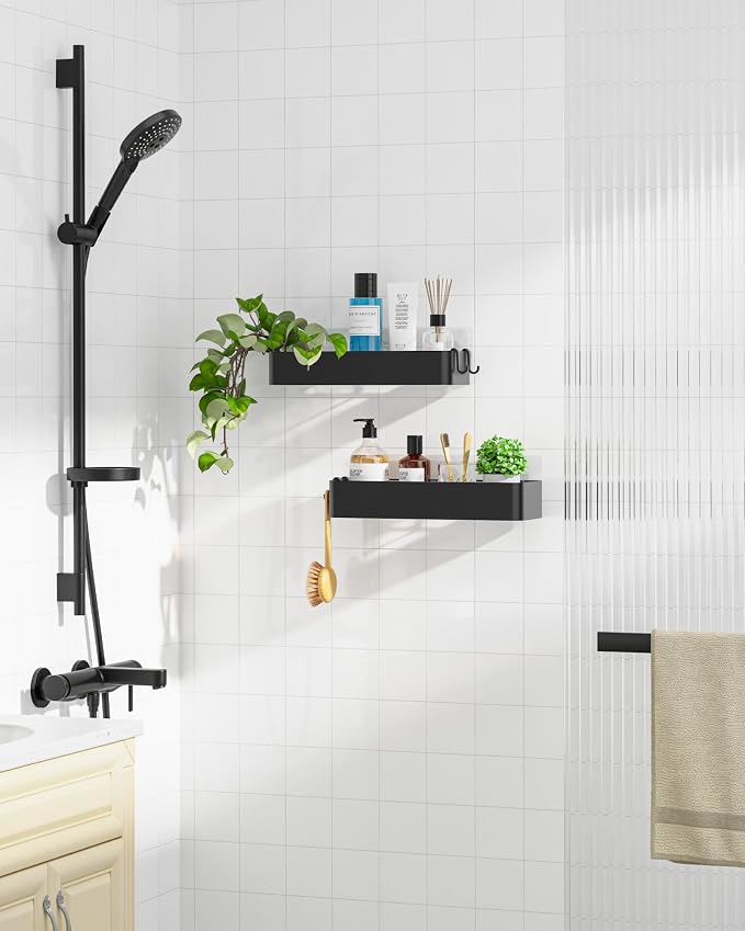 Kitsure Shower Caddy Adhesive, Stylish Shower Organizer, Large, Black | 2 Pack Shower Shelf for Inside Shower, 100% Rustproof Metal Shelves, No-Drill Bathroom Organizers and Storage