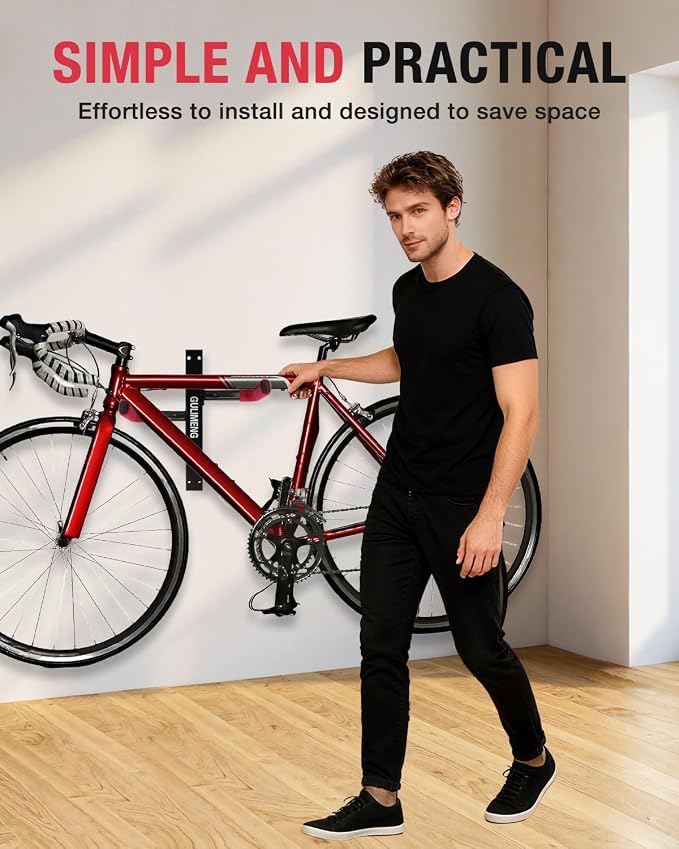 Wall Mount Bike Rack – Horizontal Indoor Bicycle Storage | with Flexible Arms – Holds 1 Bike – Safe & Secure Hanger for Road, Mountain, Gravel, Hybrid – For Garage, Apartment, Shed