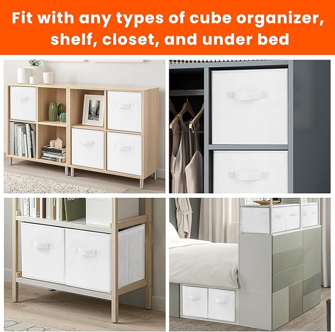 Criusia Storage Cubes - 13 Inch Heavy Duty Fabric Storage Bins for Shelves Closet Cube Organizer - 8 Pack Collapsible Cube Storage Bins Baskets for Clothes Blankets Toys - Nursery Organization (White)