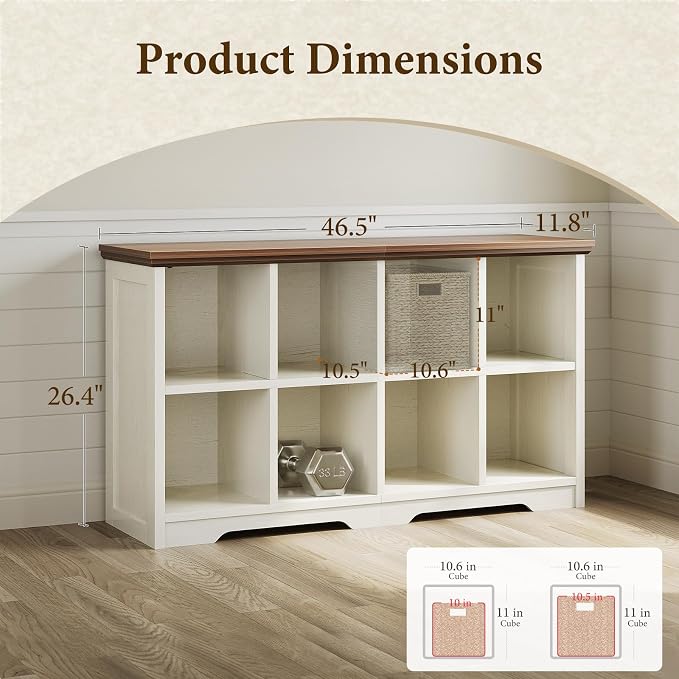 OffiGo 8 Cube Organizer Bookcase, Cube Shelf with Storage, Walnut + White | Modern Farmhouse Design, Open Cube Storage for Books & Decor, Display Shelf, Living Room, Bedroom, Home Office, Entryway