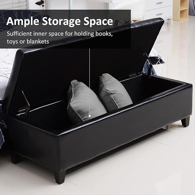 HOMCOM 51" Ottoman Storage Bench Faux Leather Storage Chest Black | Lift Top, Tufted Ottoman, Living Room, Entryway