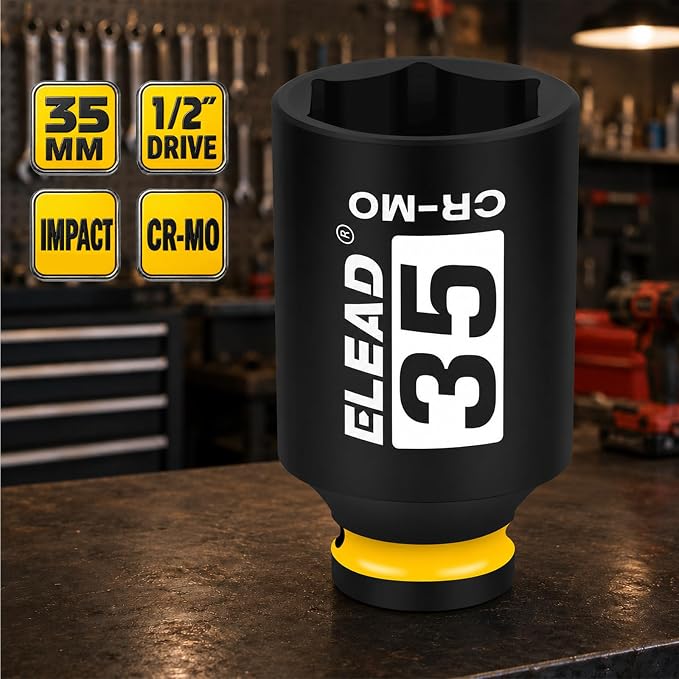 35 mm Socket 1/2" Drive Deep Impact Socket, Metric 6 Point 1/2-inch Drive Impact Axle Nut Sockets, CR-MO Nut Socket Set, Oil Filter Sockets, Tools for Easy Removal of Axle Shaft Nuts