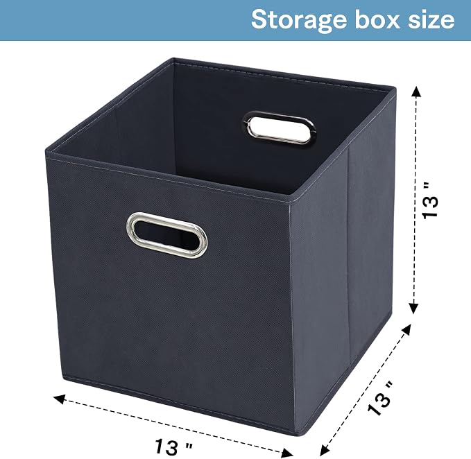 Black Fabric Cubby Storage Bins,13x13x13 Inches ,Cube Organizer Bin Foldable Storage Boxes with Dual Handles Fabric Organizer Box and collapsible Storage basket,Set of 6,Grey
