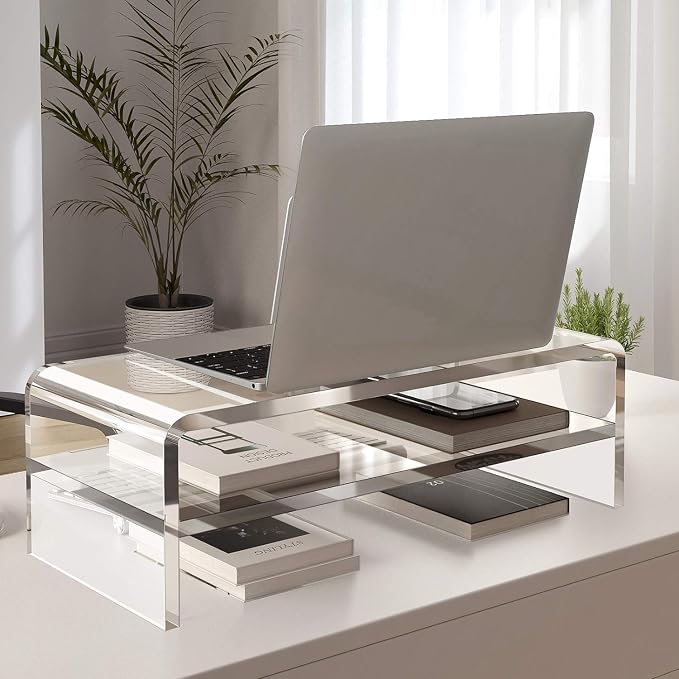 Egchi Acrylic Monitor Stand,2 Tiers Computer Monitor Riser(18x8x5.5 inches),Computer Stand/Monitor Riser for Office,School,Home,Laptop Stand Desktop Stand for Keyboard Storage&Printer TV Screen | Computer Stand, Monitor Riser, for Office,School,Home,La...