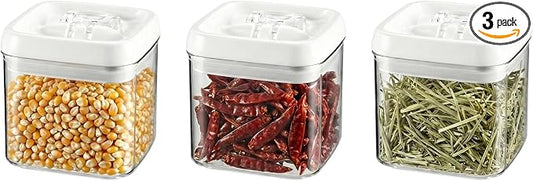 Felli Flip Tite Food Storage Container 4" Small Size Airtight Lid Lock Top, Stackable Kitchen Canister for Space Saving, Pantry Fridge Cupboard Organizer, Spice Seasoning Pet Treats Snack (0.5 qt)