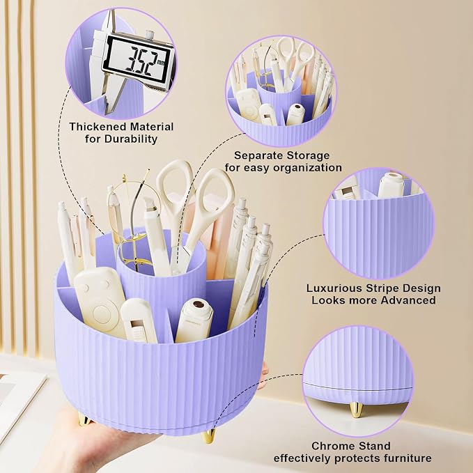 Diesisa Makeup Brush Holder Organizer,360° Rotating Makeup Brush Organizer,5 Slot Make up Brushes Cup for Cosmetics, Nail Polish, Art Supply, Bathroom Vanity Desktop Organizer - Purple