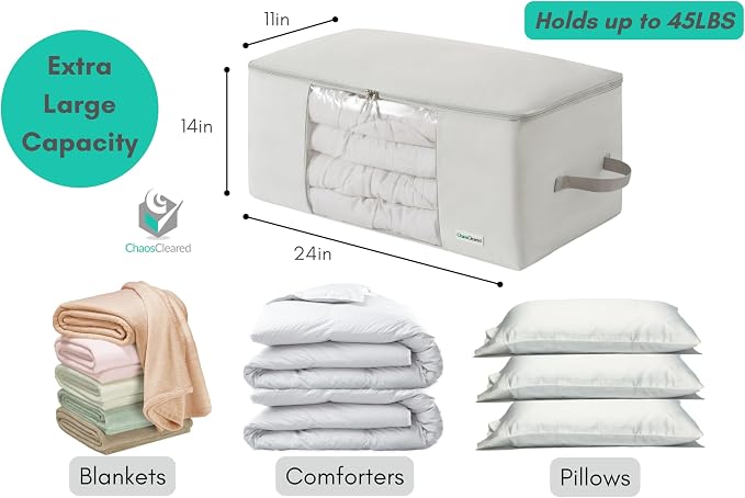Comforter Storage Bag - Folding Organizer bag for King/Queen Comforters, Pillows, Blankets, Bedding/Quilt, Blanket, Duvet, Large Collapsible Organizers, 24"x14"x11" (2 Pack Gray, 2 Pack)