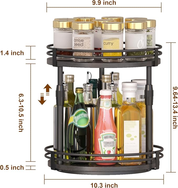 Across-Star Lazy-Susan-Organizer-Spice-Rack, Rotating Spice Organizer for Cabinet Pantry, Seasoning Holder Spice Shelf with Adjustable Height, Kitchen Counter Shelf Countertop Organizer