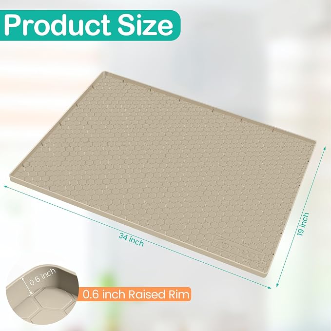 Silicone Under Sink Mat, 34"x19", Waterproof Cabinet Liner, Khaki | Shelf Liner, Cabinet Protector, Home Organizer, for Kitchen, Bathroom, Multipurpose, Leak Proof, Easy Clean, Drip Tray, Clean
