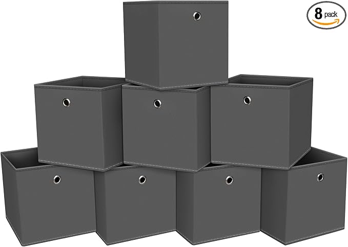 13 inch Record cube storage bins,collapsible fabric storage cubes Decorative storage basket,apply to clothes organizer box,shelves in closet,laundry,daycare centers,offices,8 Pack(Gray)