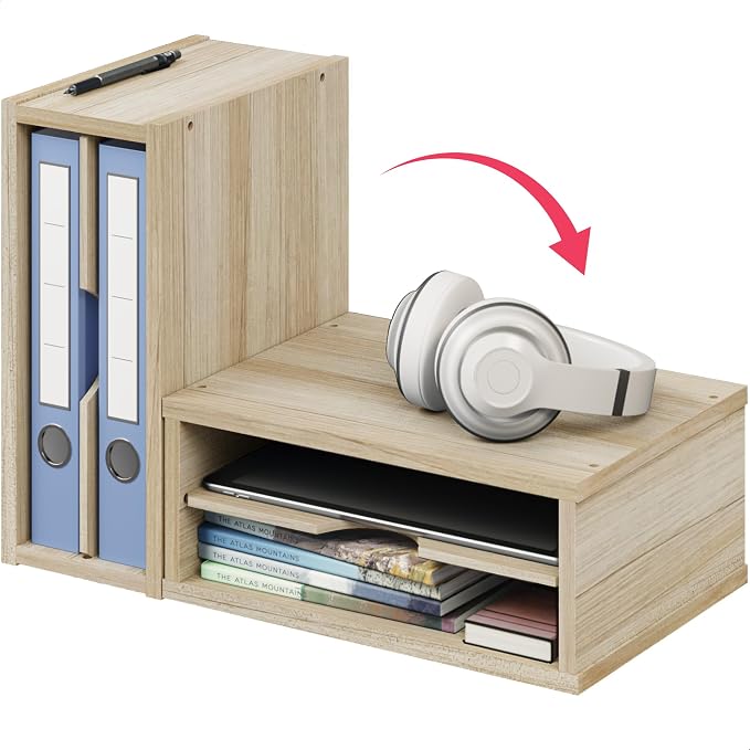 Ballucci 2-Tier Wooden Desk Organizer, Office Desk Organization, Mail Sorter, Paper Tray, File Folder Holder, Desktop Paper Organizer, Desk Organizers and Accessories, Natural Wood