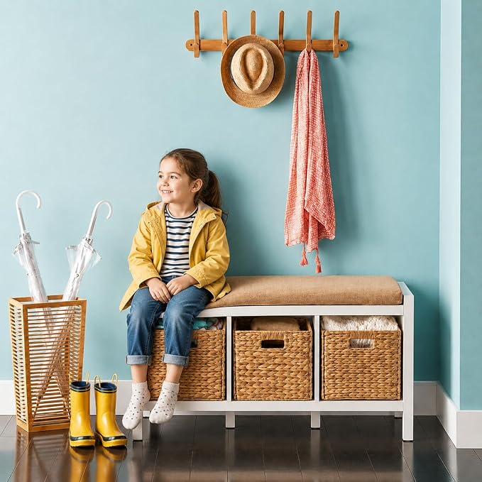 6 Hand-Woven Wicker Storage Baskets 13x11x11in, Water Hyacinth Shelf Bins | ECO-FRIENDLY & SUSTAINABLE