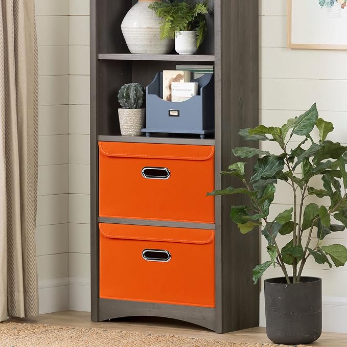 STOREONE Fabric Storage Cube Bins Foldable Organizer Container Collapsible Basket with Lids and Metal Handles, for Home, Bedroom, Closet 3 Pcs (Orange)