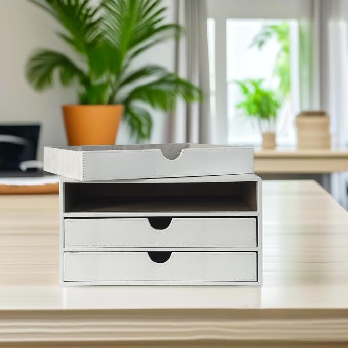 UnionBasic Document Organizer, 3-Drawer File Cabinet Document Storage Box, Office Desktop Filing Organizer, Croco White