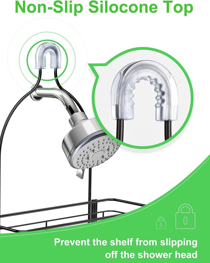 SMARTAKE Hanging Shower Head Caddy, Shower Shelf Organizer, Black | SUS201 Rustproof Stainless Steel Over The Storage Rack, for Toilet, Bathroom