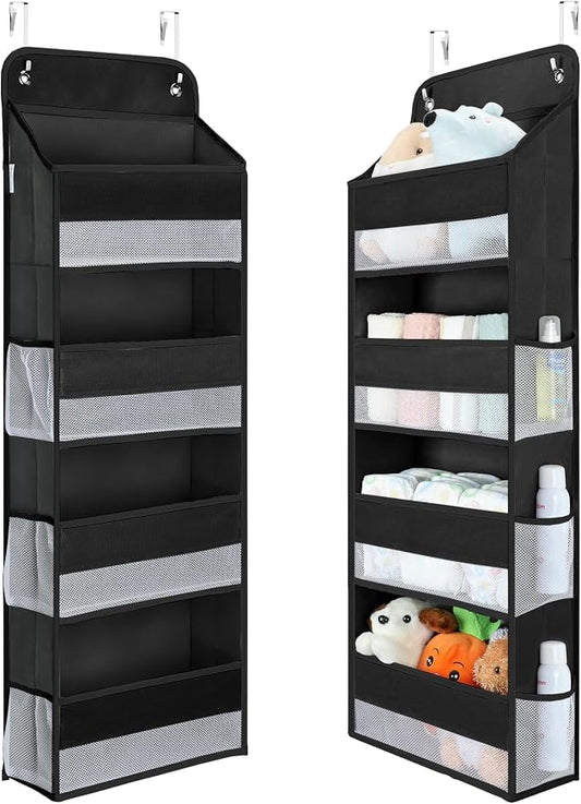 Yecaye 1 Pack Over the Door Organizer, 35.2lbs Load Toy Stuffed Animal Storage, Large Capacity Swing-proof Hanging Bathroom Organizers and Storage for Nursery Newborn Baby Essential Stuff Black