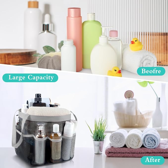 Mesh Shower Caddy Portable - 9 Pockets for College Dorm Room Essential | Large Capacity Mesh Shower Caddy with 9 Pockets, Portable Hanging Toiletry Bag for College Dorm, Gym, Camping and Beach