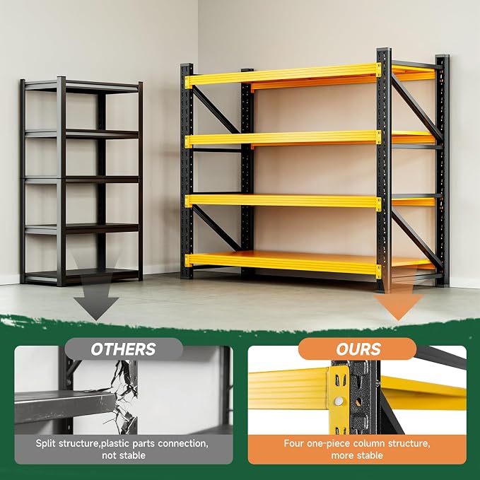 Letaya 3000LBS Heavy Duty Storage Shelves,70" H Metal Garage Shelving Units,4 Tier Large Tall Industrial Shelving,Adjustable Utility Rack Shelf for Warehouse,Basement (Yellow, 48" W x 24" D x 70" H)