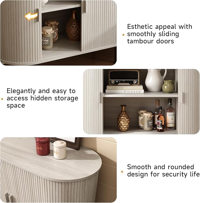 40" Sideboard Buffet Cabinet with Storage, Storage Cabinet with Sliding Door & Adjustable Shelf, Modern Accent Coffee Bar Console Table for Kitchen, Entryway, Natural White