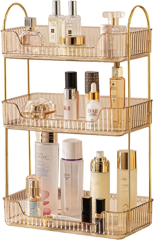 3 Tier Bathroom Counter Organizer Countertop Storage, Cosmetics Skincare Shelf Organizer, Makeup Organizer Perfume for Dresser Vanity Tray, Spice Rack Organizer for Kitchen - Gold